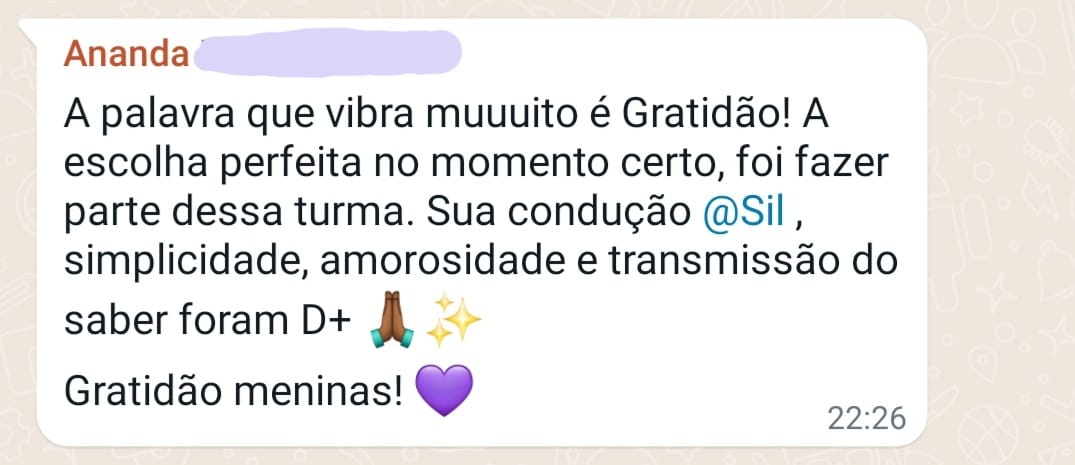 Depoimento de Ananda, aluna do Espelho D'Água